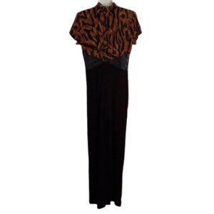 Cache 8 Jumpsuit Black Brown 1pc Sheer Burnout Stretchy Slinky Vintage